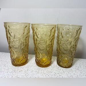 Set of three (3)vintage Anchor Hocking Lido Milano honey gold tumblers